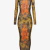 Das lange khakifarbene Madaillon-Kleid Das lange khakifarbene Madaillon-Kleid