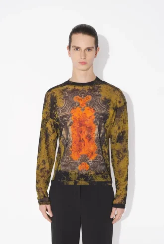 Das Oversized-Oberteil in Khaki mit „Madaillon“-Print
