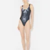 Der silberne Body Dust-Badeanzug Der silberne Body Dust-Badeanzug