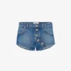 Die blauen Jeansshorts mit Knöpfen Die blauen Jeansshorts mit Knöpfen