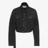 Die schwarze Denim-Jacke mit Riemen Die schwarze Denim-Jacke mit Riemen